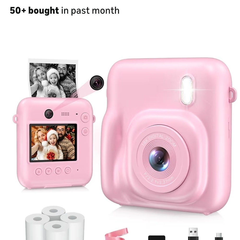 Kids Instant Print Digital Camera, Pink, 32 GB SD card, New in Box